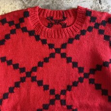 画像5: RED COLOR CROSS DESIGN KNIT SWEATER / Ladies M (5)