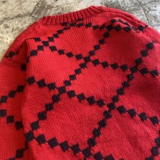 画像10: RED COLOR CROSS DESIGN KNIT SWEATER / Ladies M (10)