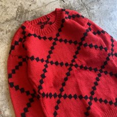 画像3: RED COLOR CROSS DESIGN KNIT SWEATER / Ladies M (3)