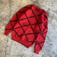 画像4: RED COLOR CROSS DESIGN KNIT SWEATER / Ladies M (4)