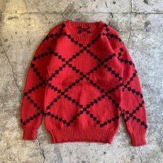 画像1: RED COLOR CROSS DESIGN KNIT SWEATER / Ladies M (1)