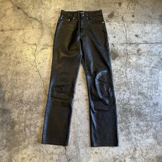 画像1: BLACK COLOR STRAIGHT LEATHER PANTS / W27(28) (1)