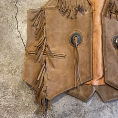 画像5: LEATHER FRINGE POINT CONCHO DESIGN VEST / Ladies M (5)