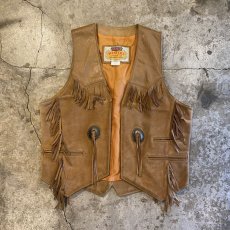 画像1: LEATHER FRINGE POINT CONCHO DESIGN VEST / Ladies M (1)