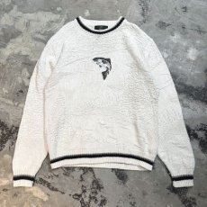 画像1: 90's FISH POINT COTTON KNIT SWEATER / Mens L / MADE IN USA (1)