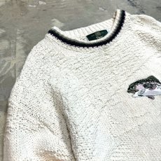 画像3: 90's FISH POINT COTTON KNIT SWEATER / Mens L / MADE IN USA (3)