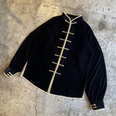 画像4: VELVET BLACK COLOR DESIGN CHINA L/S TOPS / Ladies L (4)