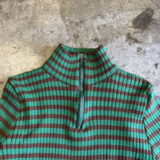 画像8: BORDER PATTERN HALF ZIP DESIGN COLOR RIB L/S TOPS /  Ladies S~M (8)