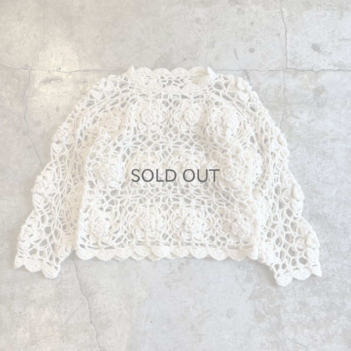 画像1: FLORAL EMBROIDERY DESIGN CROCHET KNIT L/S TOPS / Ladies M (1)