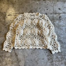 画像1: FLORAL EMBROIDERY DESIGN CROCHET KNIT L/S TOPS / Ladies M (1)