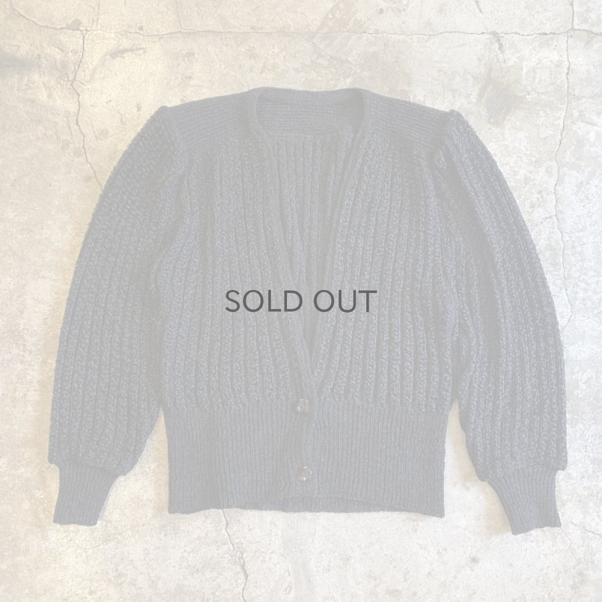 画像1: BLACK COLOR PUFF SHOULDER CROCHET KNIT DESIGN CARDIGAN / Ladies M (1)