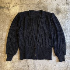 画像1: BLACK COLOR PUFF SHOULDER CROCHET KNIT DESIGN CARDIGAN / Ladies M (1)