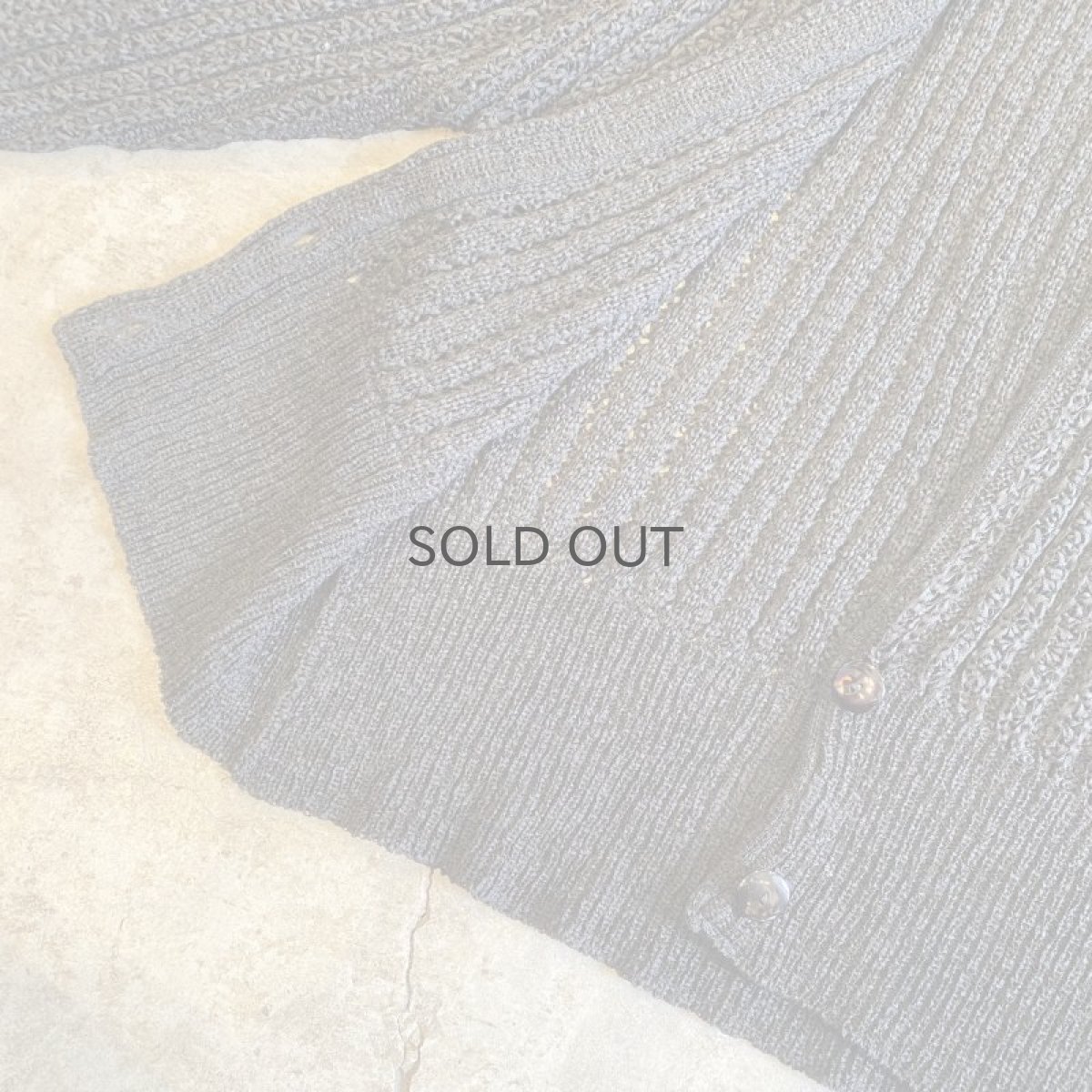 画像8: BLACK COLOR PUFF SHOULDER CROCHET KNIT DESIGN CARDIGAN / Ladies M (8)