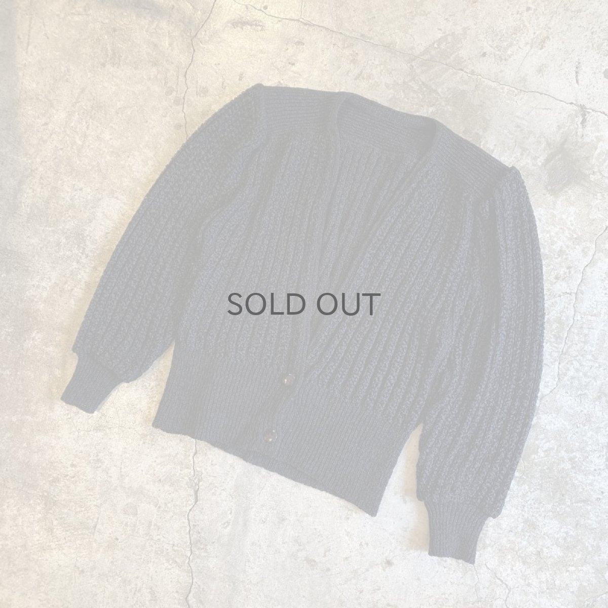 画像4: BLACK COLOR PUFF SHOULDER CROCHET KNIT DESIGN CARDIGAN / Ladies M (4)