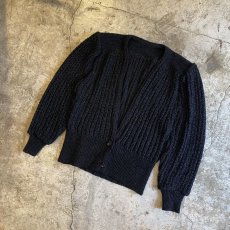 画像4: BLACK COLOR PUFF SHOULDER CROCHET KNIT DESIGN CARDIGAN / Ladies M (4)