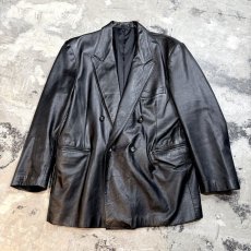 画像1: DOUBLE BREASTED BLACK LEATHER JACKET / Mens L (1)