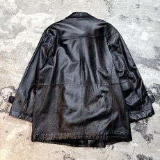 画像2: DOUBLE BREASTED LEATHER MIDDLE COAT / Mens L (2)