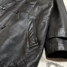 画像6: DOUBLE BREASTED LEATHER MIDDLE COAT / Mens L (6)