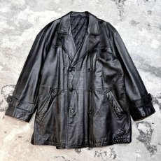 画像1: DOUBLE BREASTED LEATHER MIDDLE COAT / Mens L (1)