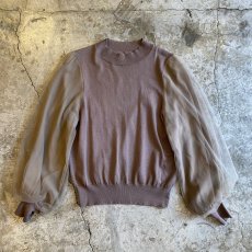 画像1: BEIGE COLOR VOLUME SLEEVE SHEER DESIGN KNIT TOPS / Ladies M (1)