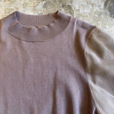 画像8: BEIGE COLOR VOLUME SLEEVE SHEER DESIGN KNIT TOPS / Ladies M (8)