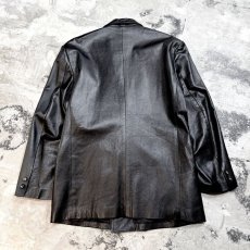 画像2: DOUBLE BREASTED BLACK LEATHER JACKET / Mens L (2)