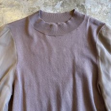 画像6: BEIGE COLOR VOLUME SLEEVE SHEER DESIGN KNIT TOPS / Ladies M (6)