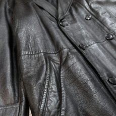 画像5: DOUBLE BREASTED LEATHER MIDDLE COAT / Mens L (5)