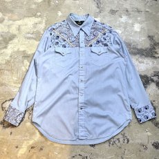 画像1: 70's FLORAL EMBROIDERY WESTERN L/S SHIRT / Mens XL (1)