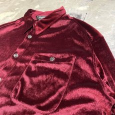 画像4: WINE RED COLOR BIG VELOUR L/S SHIRT / Mens 3XL (4)