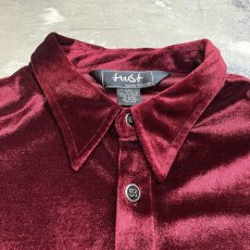 画像10: WINE RED COLOR BIG VELOUR L/S SHIRT / Mens 3XL (10)