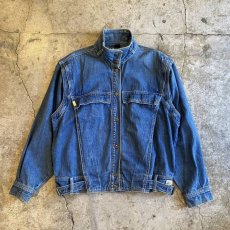 画像1: 90's BLUE DENIM 2WAY SHOULDER ZIP DESIGN JACKET / Ladies M (1)