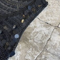画像7: BLACK COLOR SEQUINS EMBROIDERY DESIGN CROCHET N/S TOPS / Ladies S~M (7)