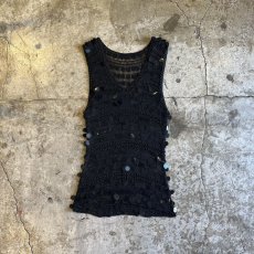 画像1: BLACK COLOR SEQUINS EMBROIDERY DESIGN CROCHET N/S TOPS / Ladies S~M (1)