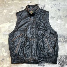 画像1: 80~90's COLOR SWITCHED LEATHER ZIP UP VEST / Mens L (1)