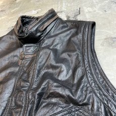 画像4: 80~90's COLOR SWITCHED LEATHER ZIP UP VEST / Mens L (4)