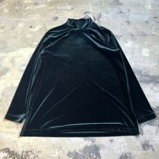 画像1: 90's DARK GREEN COLOR HI-NECK VELOUR L/S TOPS / Mens L / MADE IN USA (1)