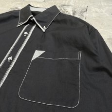 画像4: STITCH LINE BLACK COLOR BUTTON DOWN L/S SHIRT / Mens L (4)