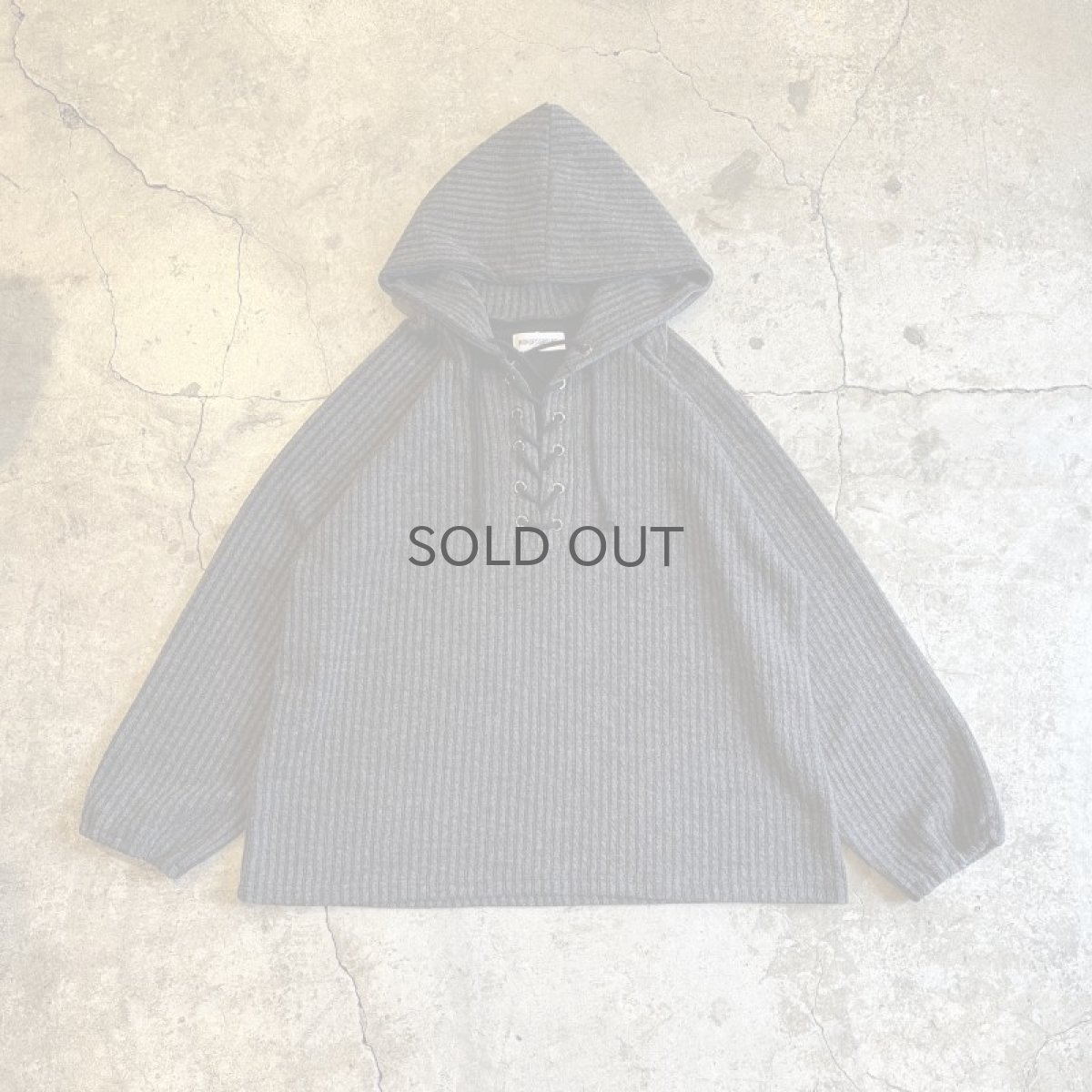 画像1: 【WONDERGROUND】FRONT LACE UP RIB HOODIE TOPS / OS (1)
