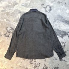 画像2: STRIPE STITCH STAND COLLAR LINEN L/S SHIRT / Mens L (2)