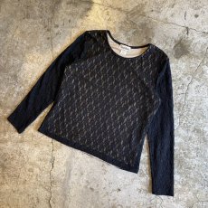 画像4: BLACK COLOR LACE SHEER DESIGN TOPS / Ladies L(M) / MADE IN USA (4)