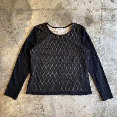 画像1: BLACK COLOR LACE SHEER DESIGN TOPS / Ladies L(M) / MADE IN USA (1)