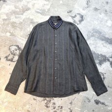 画像1: STRIPE STITCH STAND COLLAR LINEN L/S SHIRT / Mens L (1)