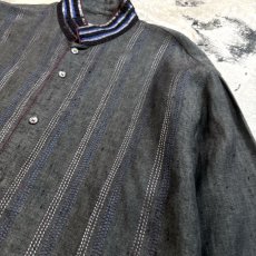 画像4: STRIPE STITCH STAND COLLAR LINEN L/S SHIRT / Mens L (4)