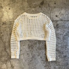 画像2: IVORY COLOR CROCHET SHORT DESIGN KNIT L/S TOPS / Ladies M (2)