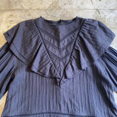 画像5: BLACK COLOR DESIGN VOLUME SLEEVE FRILL BLOUSE / Ladies M (5)