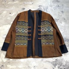 画像1: NATIVE BORDER PATTERN NO COLLAR JACKET / Mens XXL(S) (1)