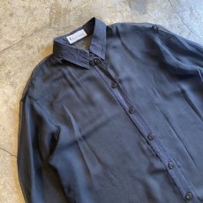 画像3: TWO MATERIAL BLACK COLOR DESIGN SHEER L/S SHIRT / Ladies M (3)