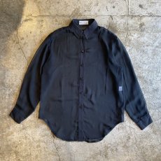 画像1: TWO MATERIAL BLACK COLOR DESIGN SHEER L/S SHIRT / Ladies M (1)