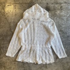 画像2: WHITE COLOR CROCHET LACE DESIGN ZIP UP HOODIE / Ladies M (2)